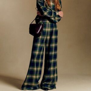 Sezane Navy and Green Plaid AZZIO TROUSERS